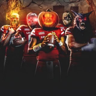 a group of people dressed up in halloween costumes with pumpkins on their heads and hands Nfl Halloween black