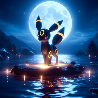 a cartoon character standing on top of a rock in the middle of water at night Umbreon Halloween 1920x1080 Shiny Umbreon 1920x1080, Umbreon Ipad, Umbreon Pc, Moon Umbreon, midnight blue