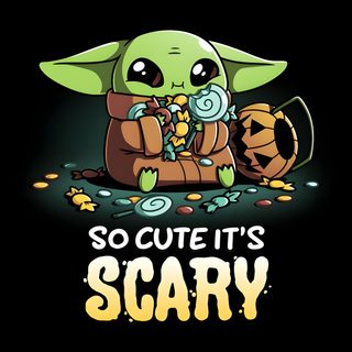 a baby yoda sitting on top of a pile of coins with the words so cute it's scary Cute Baby Yoda Halloween Cute Grogu Cartoon, Baby Yoda Cute Kawaii, Cute Cartoon Baby Yoda, black