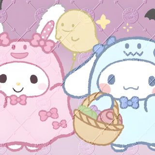an image of two cartoon animals with halloween decorations Cinnamoroll Halloween Laptop Halloween Sanrio Icons, Sanrio Ghost, Cinnamoroll Halloween, gainsboro