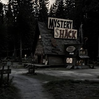 a creepy house with a sign that says mystery shack Gravity Falls Halloween black