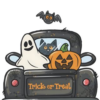 a car with halloween decorations in the back Cute Halloween For Car Seat Truck With Pumpkins, Trunk Or Treat Drawing, Cute Trunk Or Treat Clipart, white
