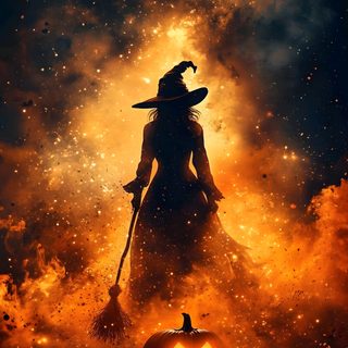 a woman dressed as a witch holding a broom and standing in front of a pumpkin Witchy Halloween Iphone Happy Halloween Pictures, Witch, Image Halloween, Halloween Backgrounds, black