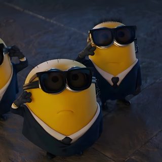 three small yellow and black minions with sunglasses on their heads, sitting next to each other Minion Halloween Desktop dark slate gray
