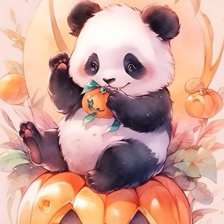 a panda bear sitting on top of a pumpkin Cute Halloween Panda Autumn Panda, Panda Fanart, Panda Fall, Cute Halloween Panda, Halloween Panda, light pink