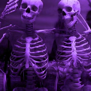 two skeletons sitting next to each other in front of a purple background with the words halloween written on it Purple Edgy Aesthetic Halloween Purple Aesthetic Things, Purple Halloween Aesthetic, Destacadas Instagram Iconos, midnight blue