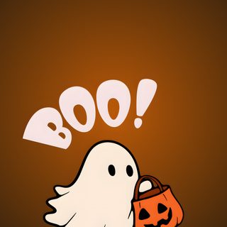 a ghost holding a trick bag with boo on it Halloween Booo Hello Kitty Halloween, Halloween, Halloween Kürbis Schnitzen, saddle brown