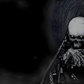 a skeleton holding up a knife in front of a black and white background with clouds Halloween Skull For Desktop Homescreen, Skull, Dark, Goth, Aesthetic Desktop, Halloween, black