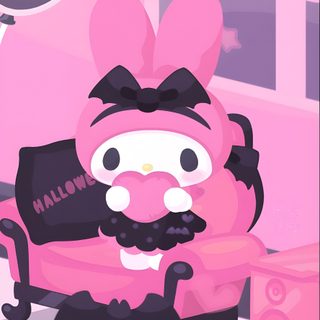 a cartoon character sitting on top of a pink couch My Melody Halloween Goth Goth My Melody Iphone, Sanrio Halloween, Kuromi Black And Pink, Goth My Melody, plum