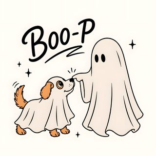 two dogs in ghost costumes with boo - p written on the front and back side Halloween Dog Ghost floral white