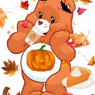 a brown teddy bear holding a plate with a jack - o'- lantern on it Care Bears Halloween Fall Mason Jar Crafts, Care Bear Tattoos, Care Bears Vintage, Iphone Violet, coral