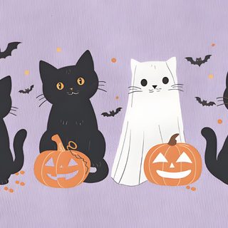 three black cats sitting next to each other in front of halloween pumpkins and bats Cute Halloween Horizontal Halloween Desktop, Halloween, Halloween Cat, Cute Halloween, silver