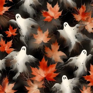 a group of ghost and maple leaves on a black background with orange, red and white colors Halloween Fb Spooky Fb Cover Photos, Facebook Cover Background, Halloween Cover Photo Facebook, dark olive green