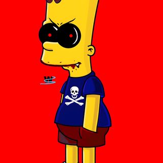 the simpsons is wearing a blue shirt and red shorts with a skull on his face Bart Simpson Halloween Bart Simpson Halloween, Bart Simpson Driving, Bart Simpson Mask, Simpsons Demon, red