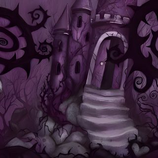 an illustration of a castle in the woods Purple Halloween Computer Aesthetic Dark For Laptop, Ominous Castle, Purple Background Spooky Art, dark slate gray