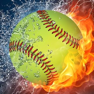 a green ball with red stitchs is in the water on fire and blue background Halloween Softball Softball Iphone, Softball Backgrounds Iphone, Backgrounds Softball, saddle brown
