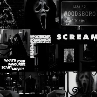 a collage of black and white images with words scream on the front, below them Scream Edgy Aesthetic Halloween Ghost Face Aesthetic, Halloween Desktop, Scary, Laptop Backgrounds, black