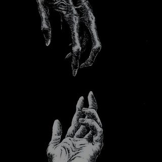 two hands reaching out to each other in the dark, with one holding another's hand Black Aesthetic Halloween Nghệ Thuật Kinh Dị, Sculture Artistiche, Dark Iphone, Creatures Of The Night,