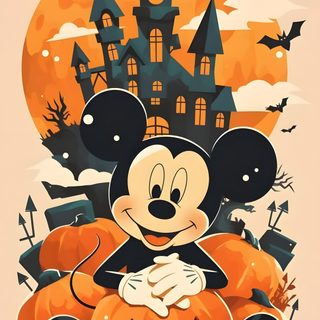 a mickey mouse sitting on top of a pumpkin in front of a castle with bats Disney Halloween Mickey Pumpkin, Disney Halloween Iphone, Disney Fall, sandy brown