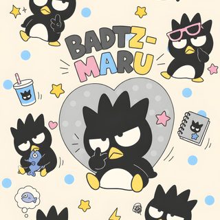 an image of some cartoon characters on a white background with the words badb's maru Badtz Maru Halloween old lace