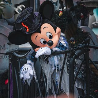 a mickey mouse dressed up as a witch in front of a halloween display at disneyland world Disneyland Halloween Aesthetic Magic Kingdom Halloween, Iphone Disneyland Halloween, Walt Disney World Halloween, dark slate gray