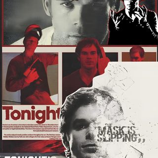 the poster for dexter is shown in red and black, with images of men's faces Dexter Halloween Dexter Morgan, Dexter Film, Dexter Comic, Dexter Background, Dexters, dim gray