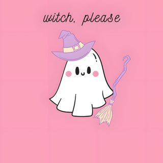 a pink background with a white ghost holding a broom Basic Witch Halloween Aesthetic, Halloween Girl, Creative And Aesthetic Development, Witch, light pink