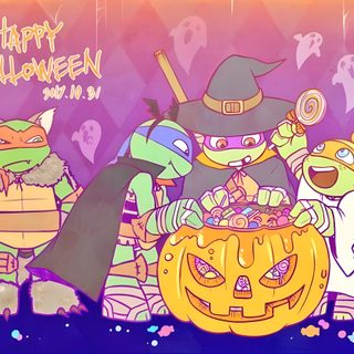 cartoon characters dressed up in halloween costumes with pumpkins and jack - o'- lanterns Tmnt Halloween Tmnt 2012 Donnie Vampire, Tmnt Jack O Lantern, Tmnt 2003 Halloween, pale violet red
