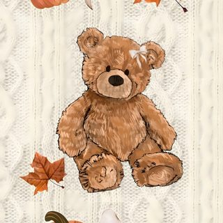 a brown teddy bear sitting on top of a pile of autumn leaves next to a pumpkin Teddy Bear Halloween Cute Fall Backgrounds, Halloween Iphone Backgrounds, Halloween Cute, light gray