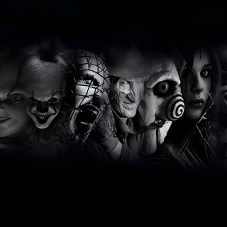 a group of scary clowns with their faces painted black and white in the dark Halloween Movie Desktop Scary Youtube Banner, Scary Ipad, Desktop Horror, Scary Laptop, Laptop Scary, black