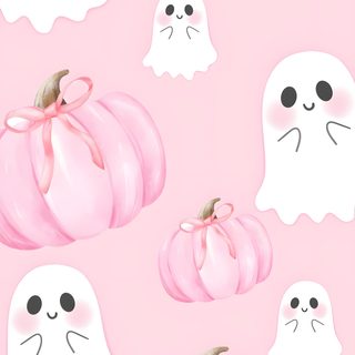 some pink pumpkins with ghost faces on them Light Pink Halloween Pink Ghost, Iphone Preppy, Halloween Iphone Backgrounds, misty rose