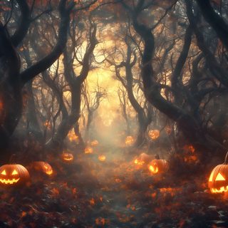 pumpkins lit up in the woods for halloween Halloween Pumpkin Path Prom Backdrops, Types Of Lighting, Halloween Graveyard, dark slate gray