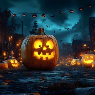 halloween pumpkins lit up in the street at night Free Halloween For Desktop Background Halloween Backgrounds Landscape, Halloween Background Realistic, Halloween Full Moon Background, black