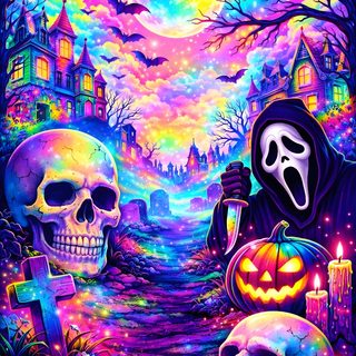 a painting of two skulls in front of a cemetery with candles and a full moon behind them Lisa Frank Halloween Mickey Mouse Iphone, Happy Halloween Pictures, Scary Photos, dark slate blue