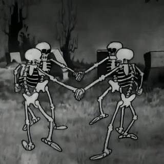 two skeletons dancing in the middle of a field Halloween Laptop Gif Skull Dance, Skeleton Dance Cartoon Gif, Spooky Scary Skeleton Dancing, dark slate gray