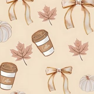 a cup of coffee and fall leaves on a beige background Cute Preppy Halloween Halloween Backgrounds, Cute Images For, November, Autumn Phone, Halloween Cute, bisque