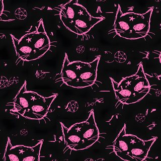 a black background with pink cats on it's sides and faces in the middle Black And Pink Halloween Alien Cat Pc, Tablet Pink, Pink And Black Computer, Creepy Cute Pc,