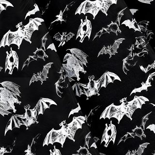 a black and white photo of bats flying in the night sky with stars on them Vintage Bats For Halloween Fabric And Bat Print Fabric Pattern, Black Bat Fabric Design, Diy Halloween Costume Ideas,