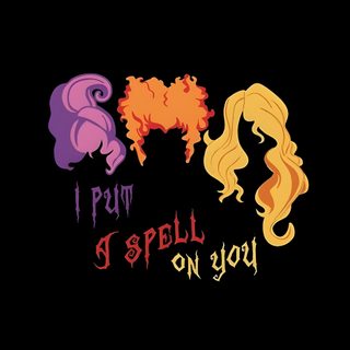 three different colored hair styles with the words,'i speak on you'written below them Hocus Pocus Halloween Hocus Pocus Background Iphone, Cute Hocus Pocus Background, Cute Halloween Hocus Pocus, black