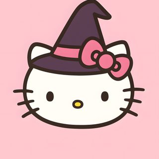 a hello kitty wallpaper with a hat on it's head and a bow at the top Halloween With Hello Kitty In A Hat Hello Kitty Halloween, Samhain, Kitty Drawing, Halloween Painting, pink