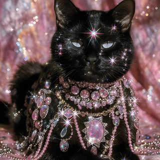 a black cat with jewels on it's chest Black Cat Diamonds For Halloween In China Cat, Black Cat In Glitter, Black Cat With Glitter, dim gray