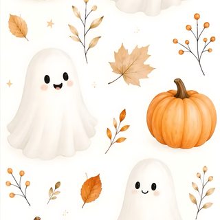 a white background with pumpkins and ghost faces Pumpkin Pumpkin Cute Halloween snow