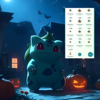 a cartoon character sitting on the ground in front of some pumpkins Halloween Bulbasaur Halloween, dark slate gray