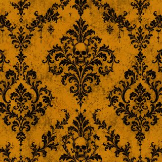 an old fashioned wallpaper with black and gold designs Damask Halloween Gothic Pattern, Gift Wrap Printable, Dark Gothic, Halloween, Ipad, dark goldenrod