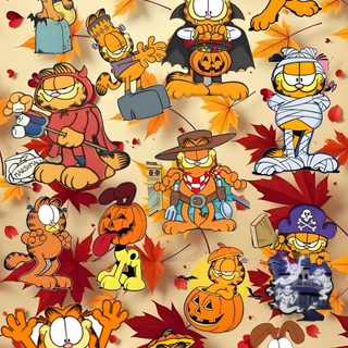an image of cartoon characters with autumn leaves Halloween Garfield Garfield Halloween, Garfield, Halloween, sandy brown