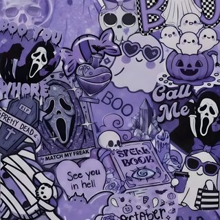 a bunch of stickers that are on the wall Halloween Jumble -faded Purple slate gray
