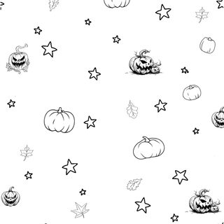 black and white drawing of pumpkins, stars, and bats Halloween Pumpkins And Stars Scattered Soft Halloween, Light Halloween, Halloween Iphone Aesthetic Black And White,