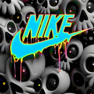 the nike logo is painted on top of a pile of skulls in black and blue Nike Halloween Iphone Glitch Series, Nike, dark slate gray