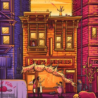 an illustration of people standing in front of a building Bobs Burger Halloween Trippy Bobs Burgers, Bobs Burgers Halloween, Bob Burger, Iphone Bobs Burgers, brown