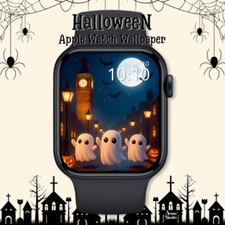 an apple watch with three ghostes on it and the words halloween written in white Halloween Apple Watch Faces London Watch, Halloween Stories, Everyday Watch, Share Icon, Watch, linen